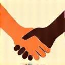 Stylized graphic of two hands meeting
